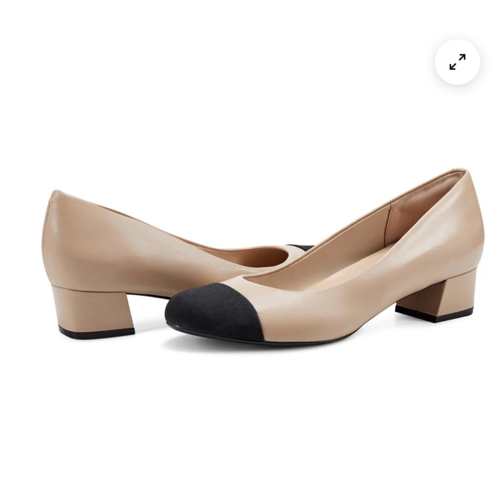 Easy Sprit Elegant Beige and Black Women's Block Heel Shoes